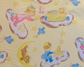 Vintage Flannelette Flat Sheet for Baby Cot