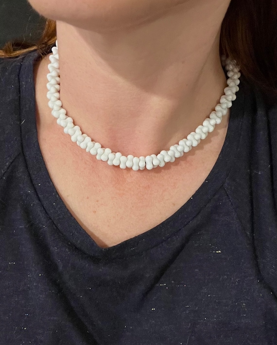 Lovely 1950s Milk Glass Beaded Choker Necklace