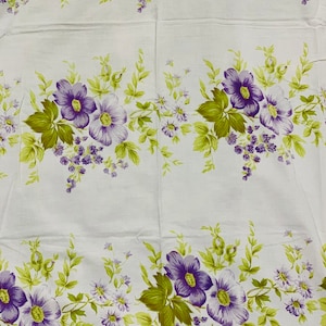 Vintage 1970er Single/Twin Floral Bettlaken - Lila und Grün Floral