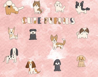 Puppy Clipart Set: Hand-Drawn Dog Stickers (PNG Digital Download)