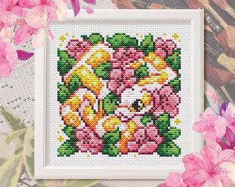 Cobra in red wild flowers cross stitch pattern PDF snake embroidery