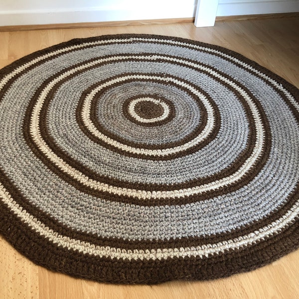 Grand Tapis de laine rond 1 metre, fait main crochet, tapis en tricot, wool rug carpet, art-deco maison, style scandinave, tapis enfant