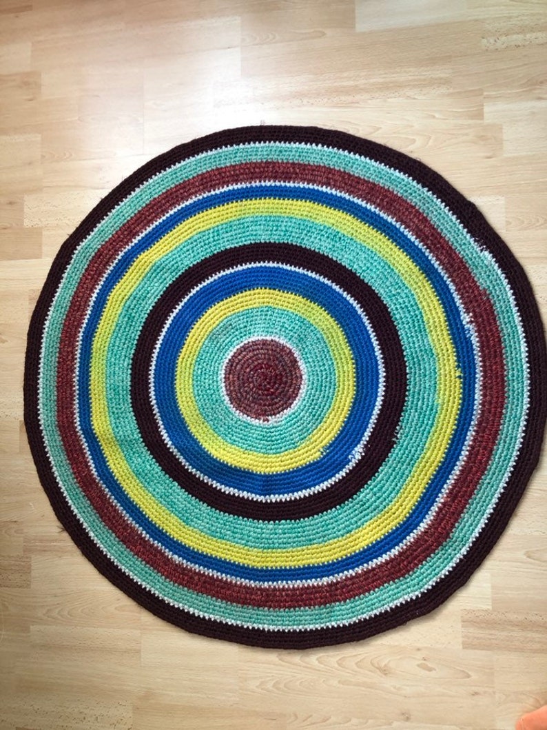 Large Round Wool Carpet 1 Meter, Handmade Crochet, Knitted Rug Carpet