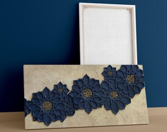 Modern Islamic Wall Art Print, Navy Blue Arabic Geometric Muslim Home Decor