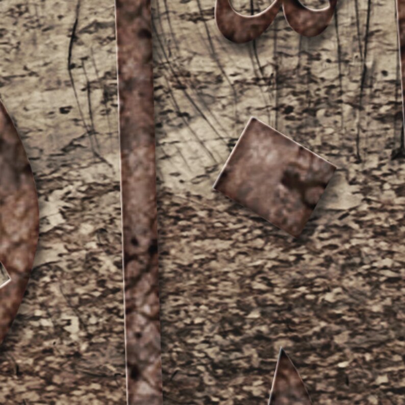 May include: A close-up of a textured, brown background with a vertical line and a diamond shape. The background has a rough, uneven surface.