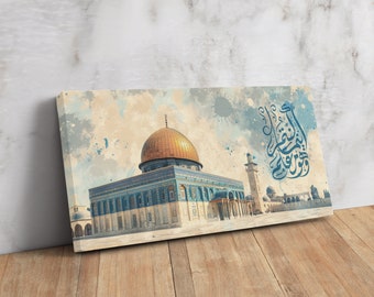 Islamic Wall Art: Palestinian Jerusalem - Dome of the Rock Mosque with a Quranic Verse | Fine Art Print