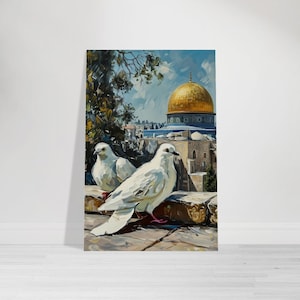 The Promise of Peace: Doves at the Dome of the Rock Masjid in Palestine - Aluminum Print