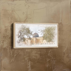 Al Aqsa Mosque Framed Print: Watercolor Islamic Home Decor
