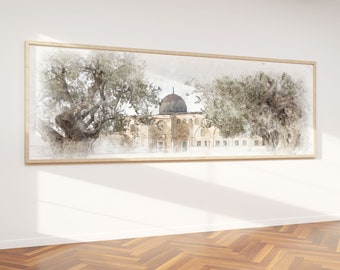 Limited Edition Palestine Wall Art: Al-Aqsa Mosque with Olive Trees