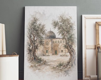 Al Aqsa Mosque Wall Art, Islamic Palestine Canvas for Muslim Home Decor