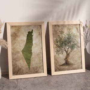 Art mural Palestine : olivier et carte de la Palestine | Décoration d'intérieur palestinienne vintage