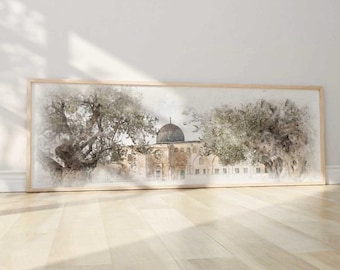 Limited Edition Palestine Wall Art: Al-Aqsa Mosque with Olive Trees