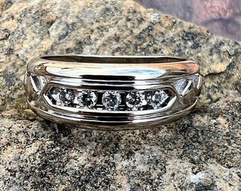 Vintage, 10K Gold, Diamond Band, White Gold, Ring Size 6 1/2, 3.9 Grams