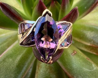 Vintage, 14K Gold, 585 Amethyst Ring, Size 6 1/4, 3.65 Grams