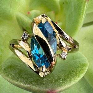 Vintage, 14K Gold, Topaz And Diamond Ring, Size 8, 3 Grams