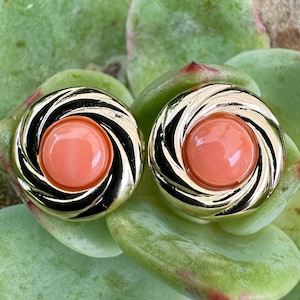 Vintage, 14K Gold, Round Coral Stud Earrings, 12.7mm, 1.65 Grams