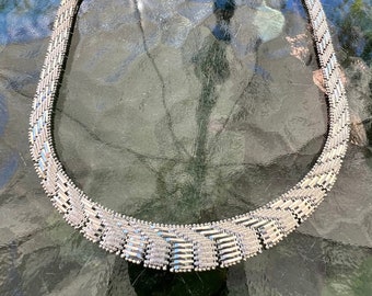 Vintage, Sterling Silver, Herringbone Necklace, Italy, Collar Necklace 16", 37 Grams