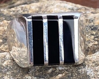 Vintage, Serling Silver, Black Onyx Ring, Size 9 1/2, 9.4 Grams