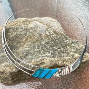 Vintage, Sterling Silver, Turquoise Collar Necklace, Flexible