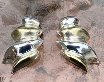 Vintage, Sterling Silver, Two Tone, Mexico Clip On Earrings, 1.37" By .95", 16 Grams