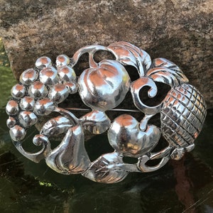 Vintage, Sterling Silver, Danecraft, Fruit Brooch / Pin, 1.49&quot; By 2.13&quot;, 14.62 Grams