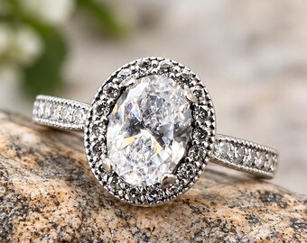Vintage Pandora Sterling Silver Oval CZ Halo Ring, Statement Cocktail Jewelry