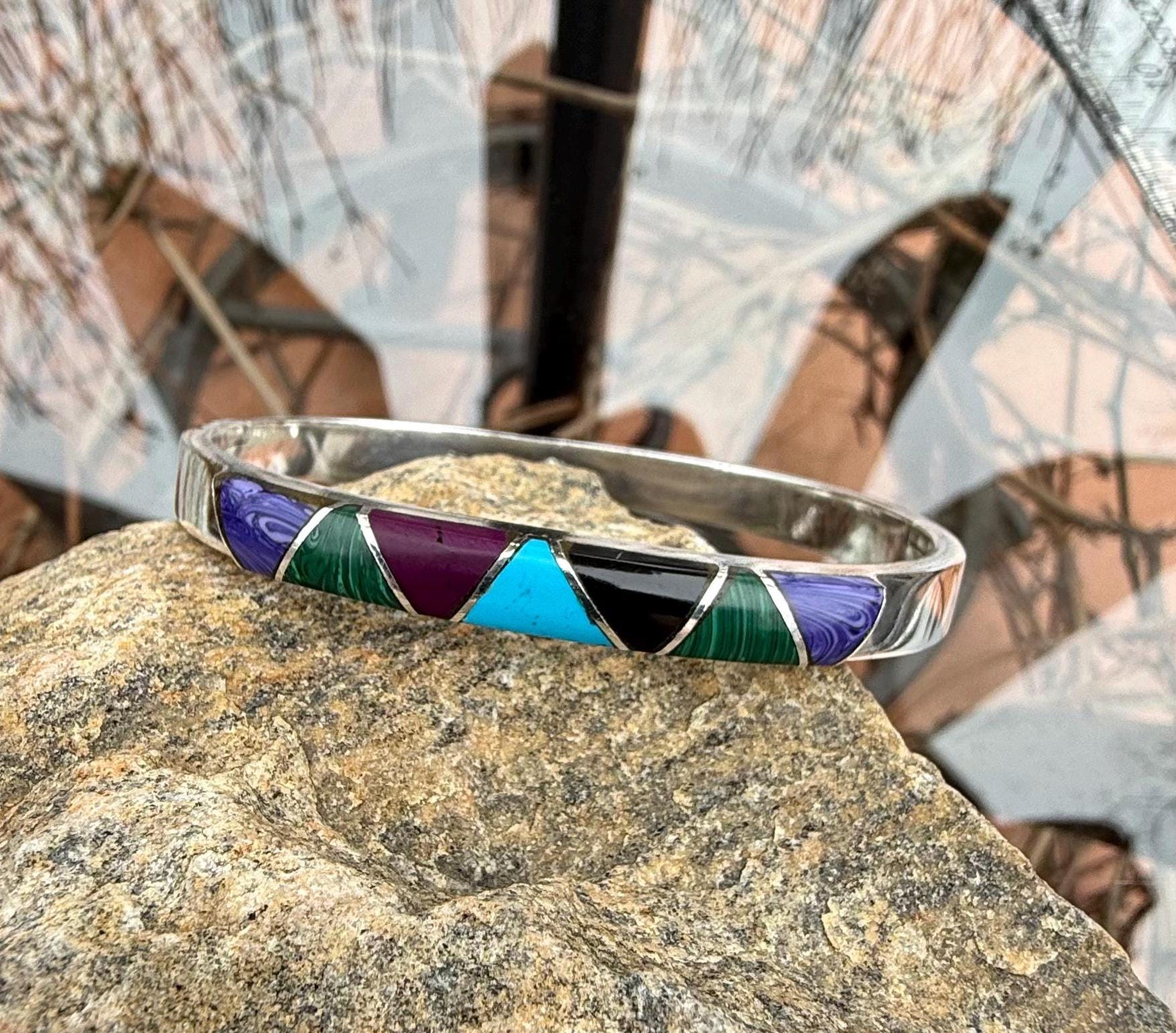 Vintage, Sterling Silver, 925 Mexico Bangle Bracelet With Vintage, Sterling Silver, 925 Mexico Bangle Bracelet With