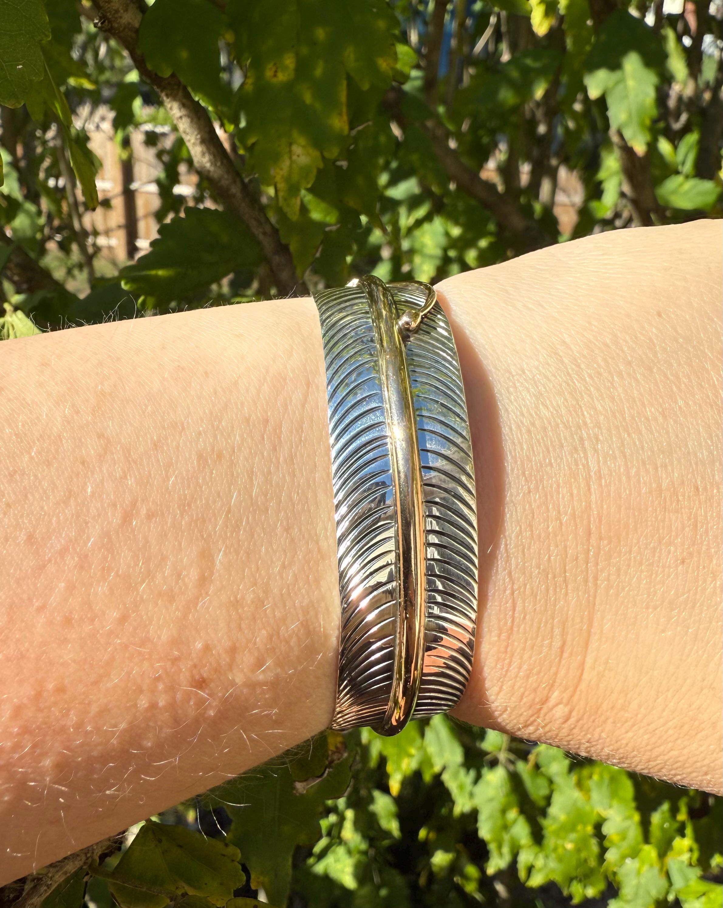 Vintage Lee Bennett Sterling Silver Feather Cuff: Southwestern