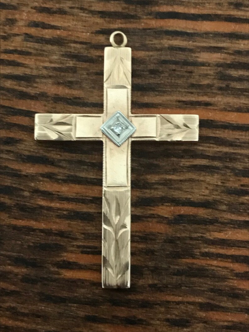 Vintage Solid 10KT Gold Cross Pendant With Dimond Etsy