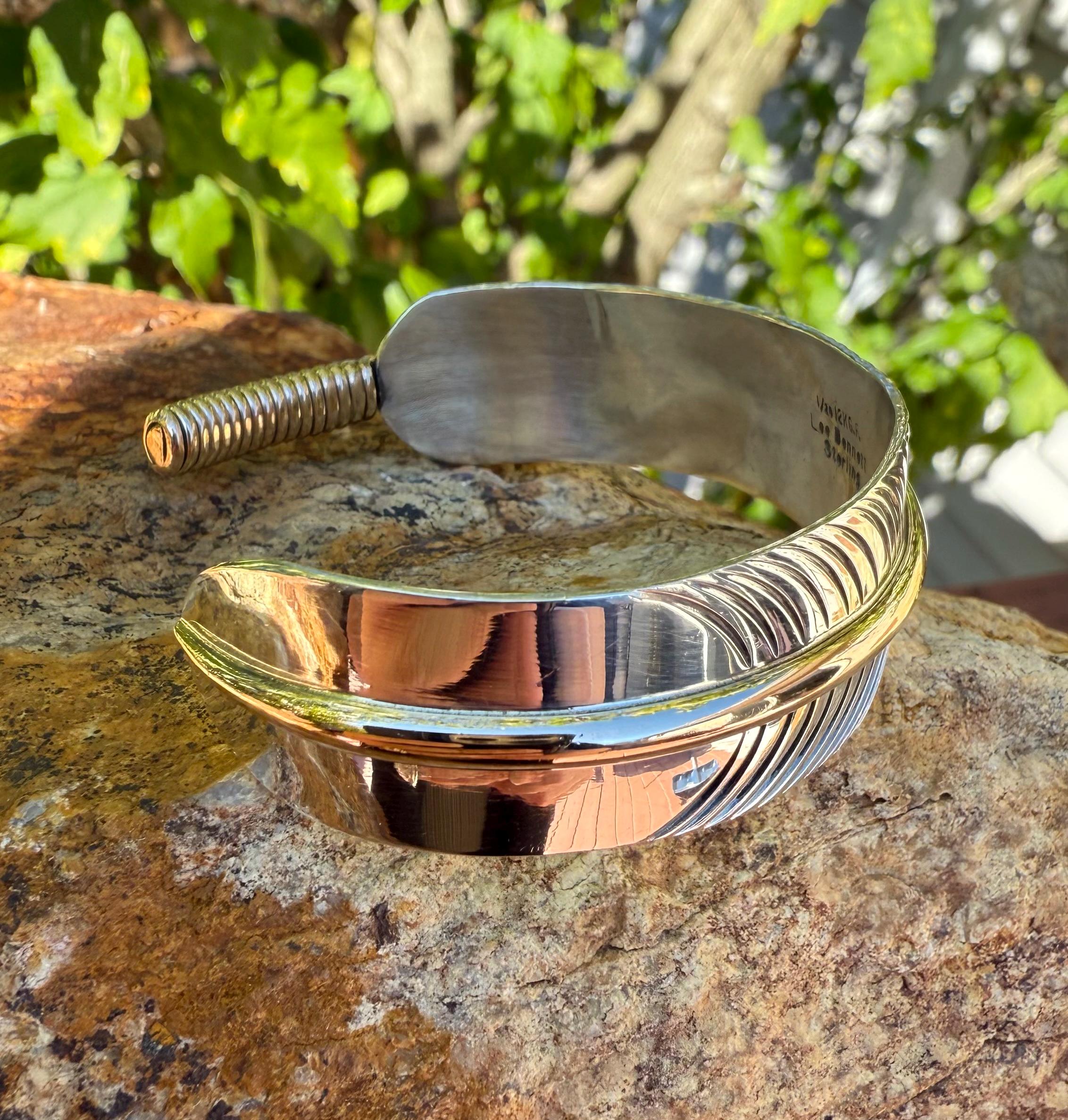 Vintage Lee Bennett Sterling Silver Feather Cuff: Southwestern