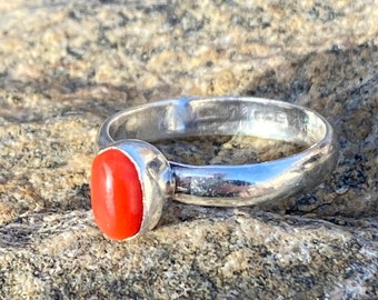 Vintage, Sterling Silver, Red Coral, Ring Size 5 1/2, 2 Grams