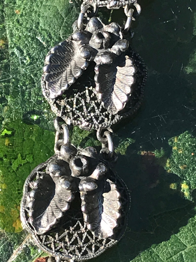 7 12 Flower Chain Link Bracelet Vintage Sterling Silver With Turquoise