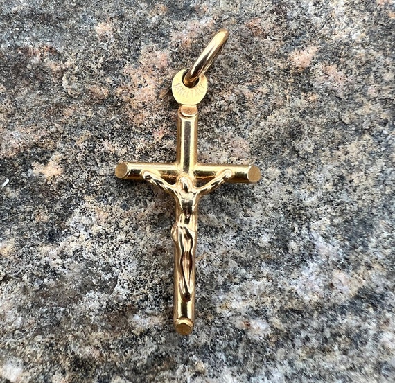 Vintage, 14K Yellow Gold, Italian Cross Pendant, … - image 3