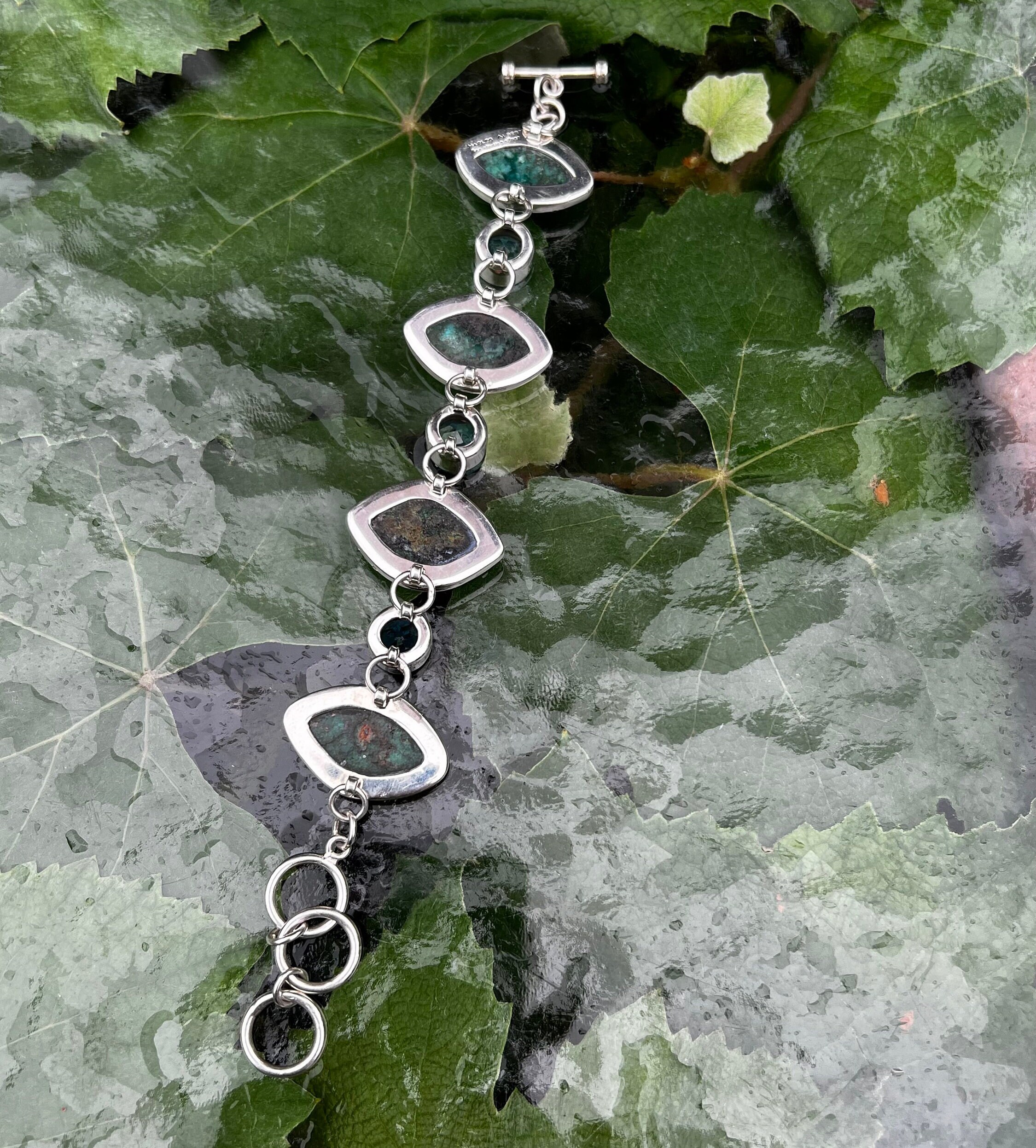 Vintage Charles Albert Sterling Silver Turquoise & Topaz Bracelet