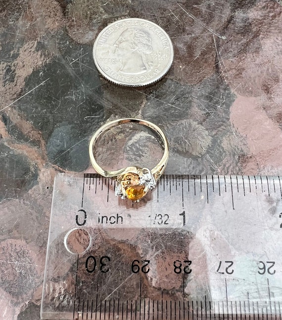 Vintage, 10K Gold, Citrine And Diamond Heart Ring… - image 2