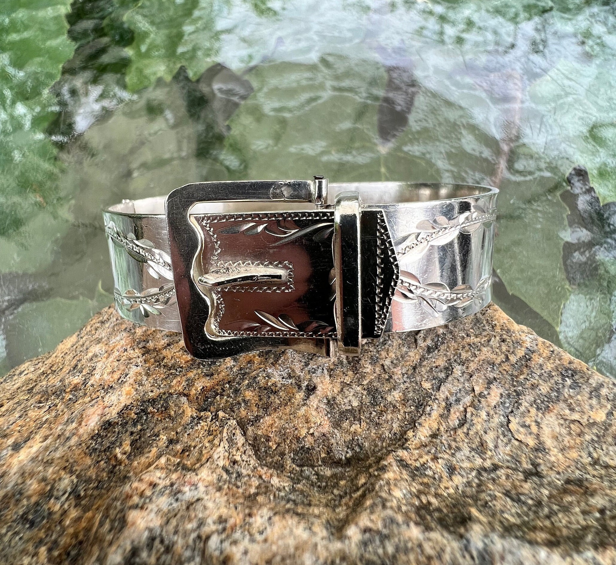 Vintage Sterling Silver Buckle Bracelet, Hinged, Engraved, Birmingham, -  Ruby Lane