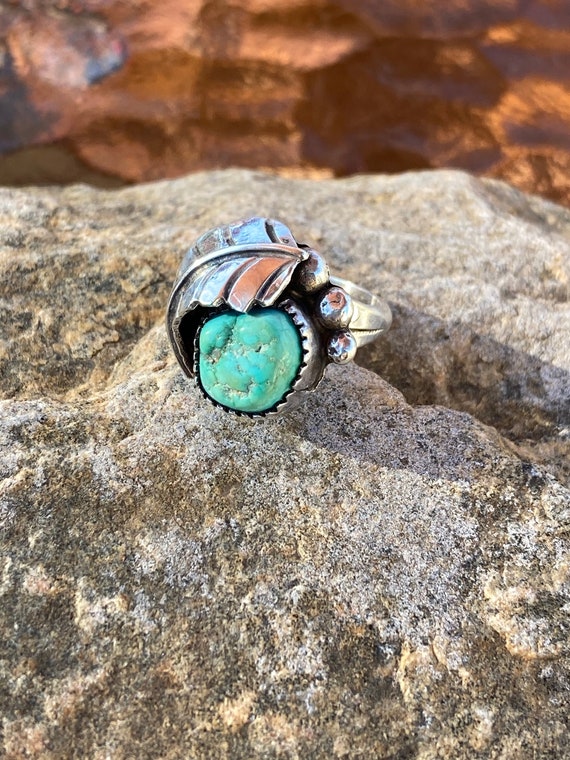 Vintage, Sterling Silver With Turquoise, Native American Ring, Size 7