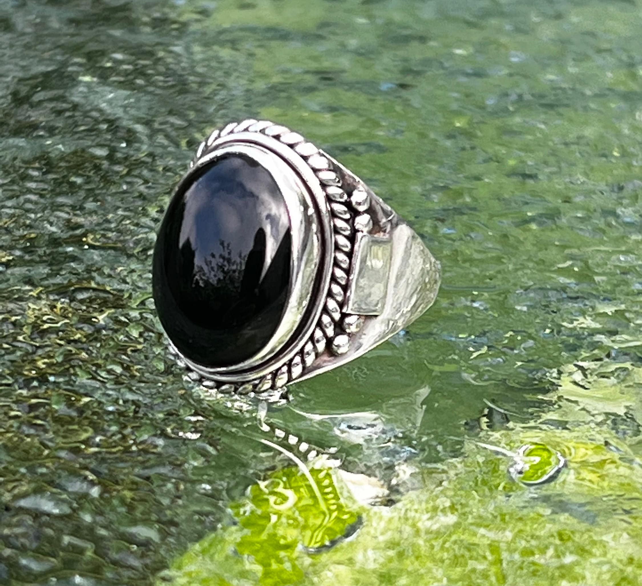 LON Midnight Ring silver925 onxy オニキス 7号 Collection, Large, Black Onyx Stone Men's Silver Ring, 925