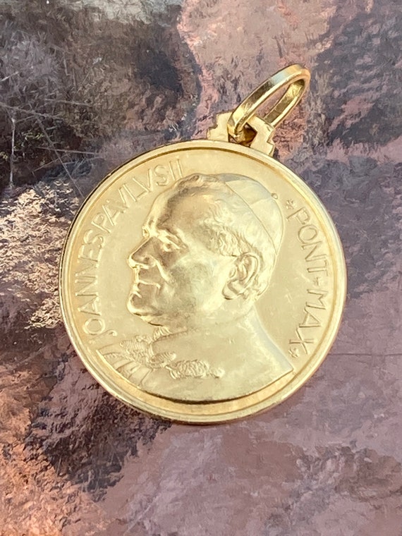 Vintage 18K Italian Gold Pope John Paul II Reversible… - Gem