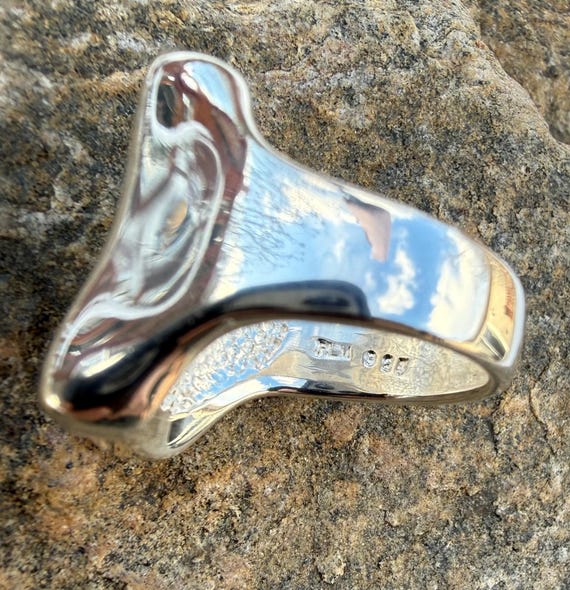 Sterling Silver Statement Ring Size 7.75, Wide Mo… - image 7