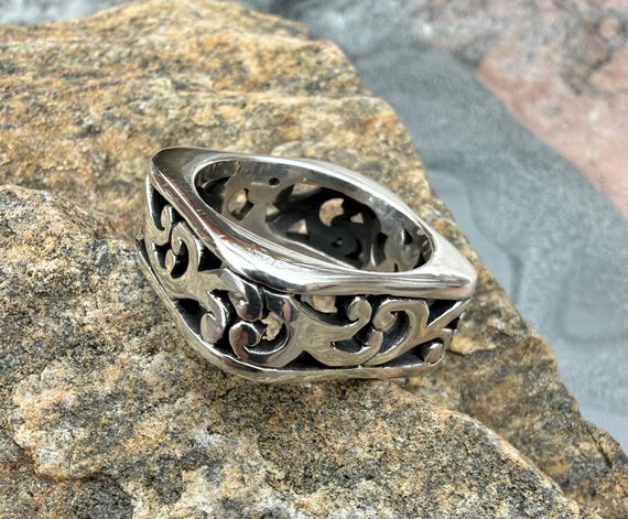 Brighton Sterling Silver Openwork Ring, Scroll Sq… - image 5