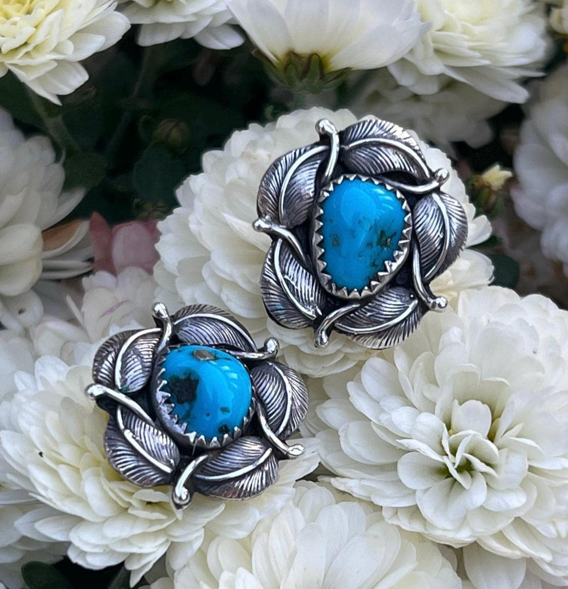Vintage Navajo Turquoise Sterling Silver Clip on Earrings, Harry B