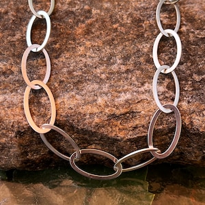 Vintage, Sterling Silver, Oval Chain Link Necklace, Milor Italy, 24&quot; Long, 28 Grams