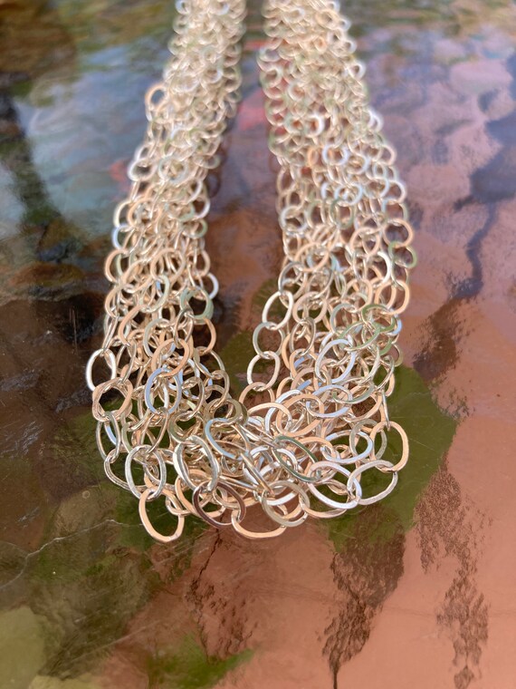 Vintage, Sterling Silver, Multi Strand Chain Link… - image 4