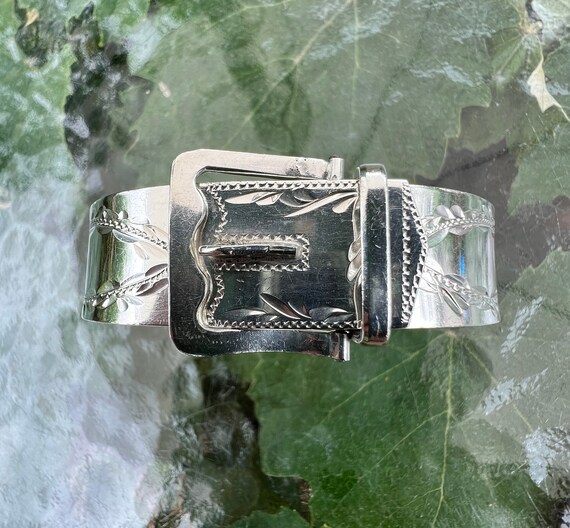 Vintage, Sterling Silver, Belt Buckle, Etched Bracelet, Hallmarked