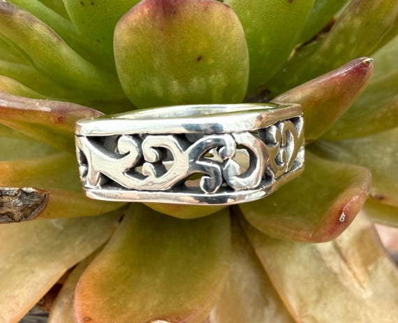 Brighton Sterling Silver Openwork Ring, Scroll Sq… - image 1