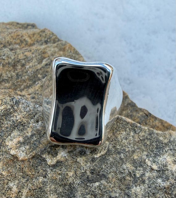 Sterling Silver Statement Ring Size 7.75, Wide Mo… - image 3