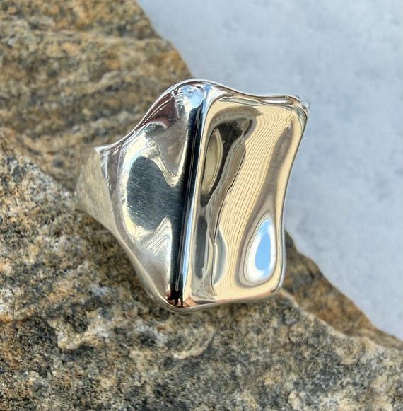 Sterling Silver Statement Ring Size 7.75, Wide Mo… - image 5