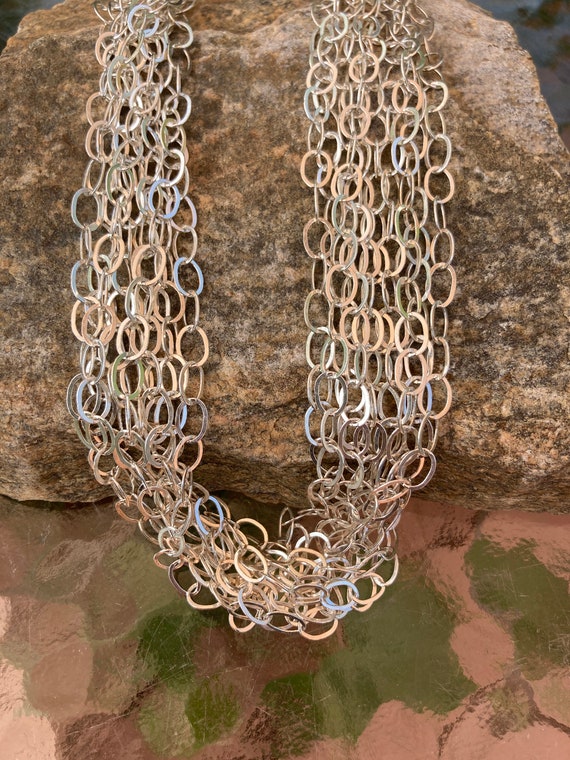 Vintage, Sterling Silver, Multi Strand Chain Link… - image 2