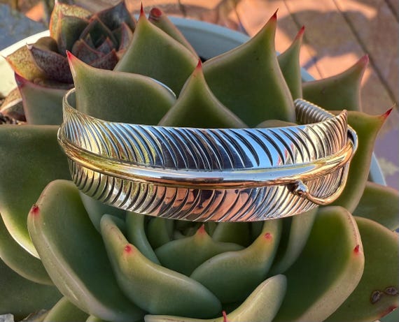 Vintage Lee Bennett Sterling Silver Feather Cuff: Southwestern